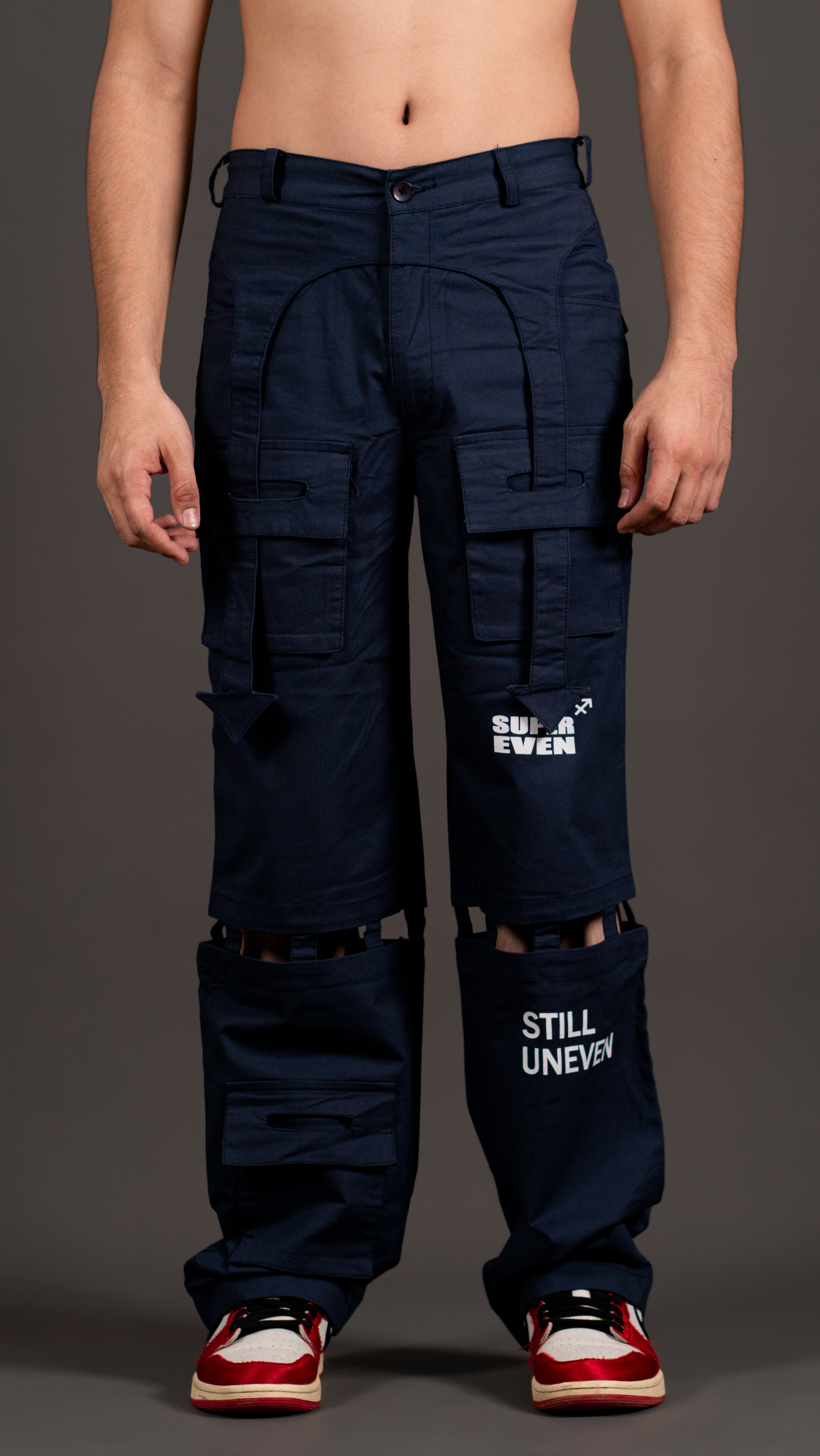KNEE CUT ARROW BANDCARGO PANT/ NAVY BLUE
