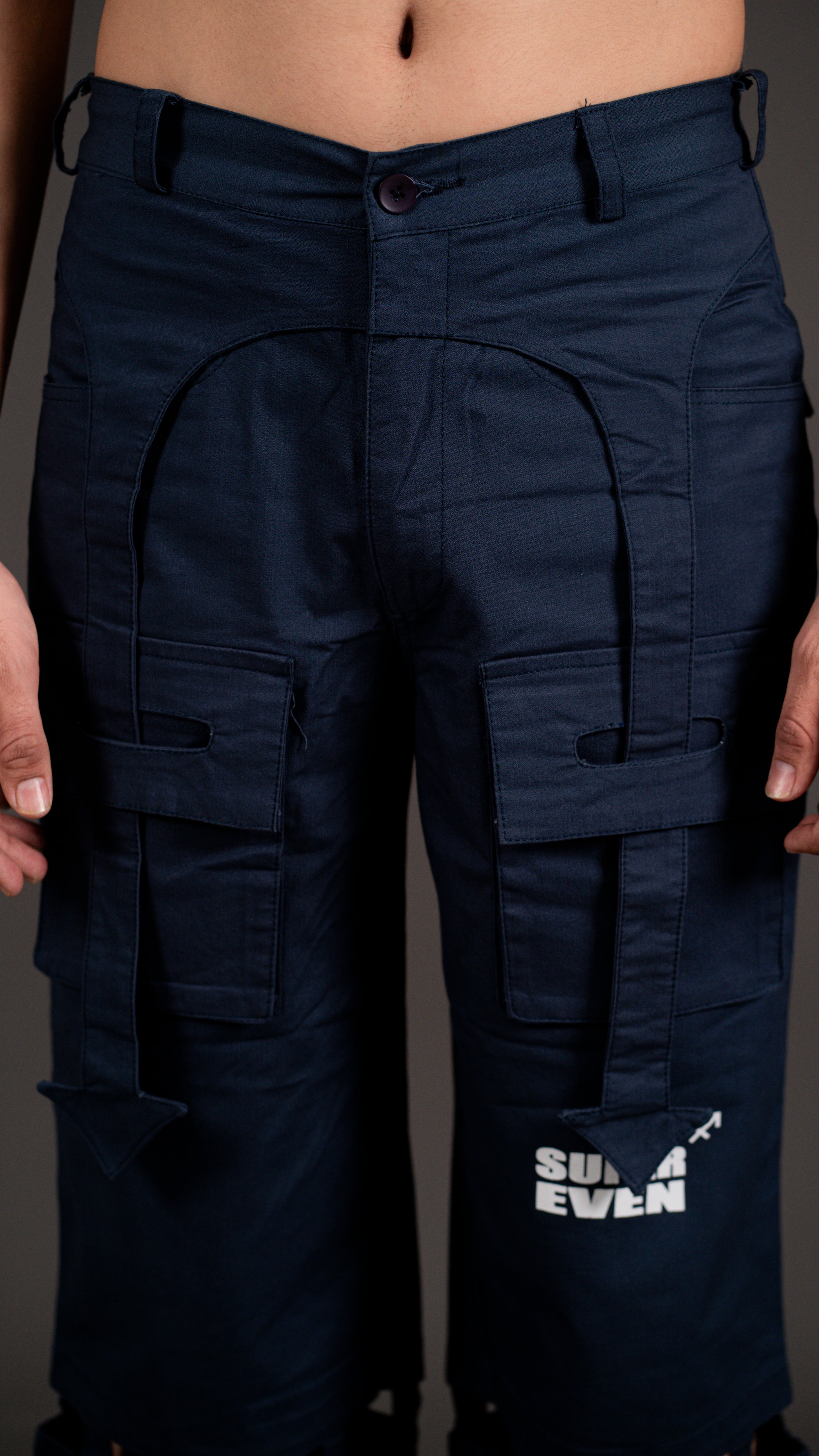 KNEE CUT ARROW BANDCARGO PANT/ NAVY BLUE