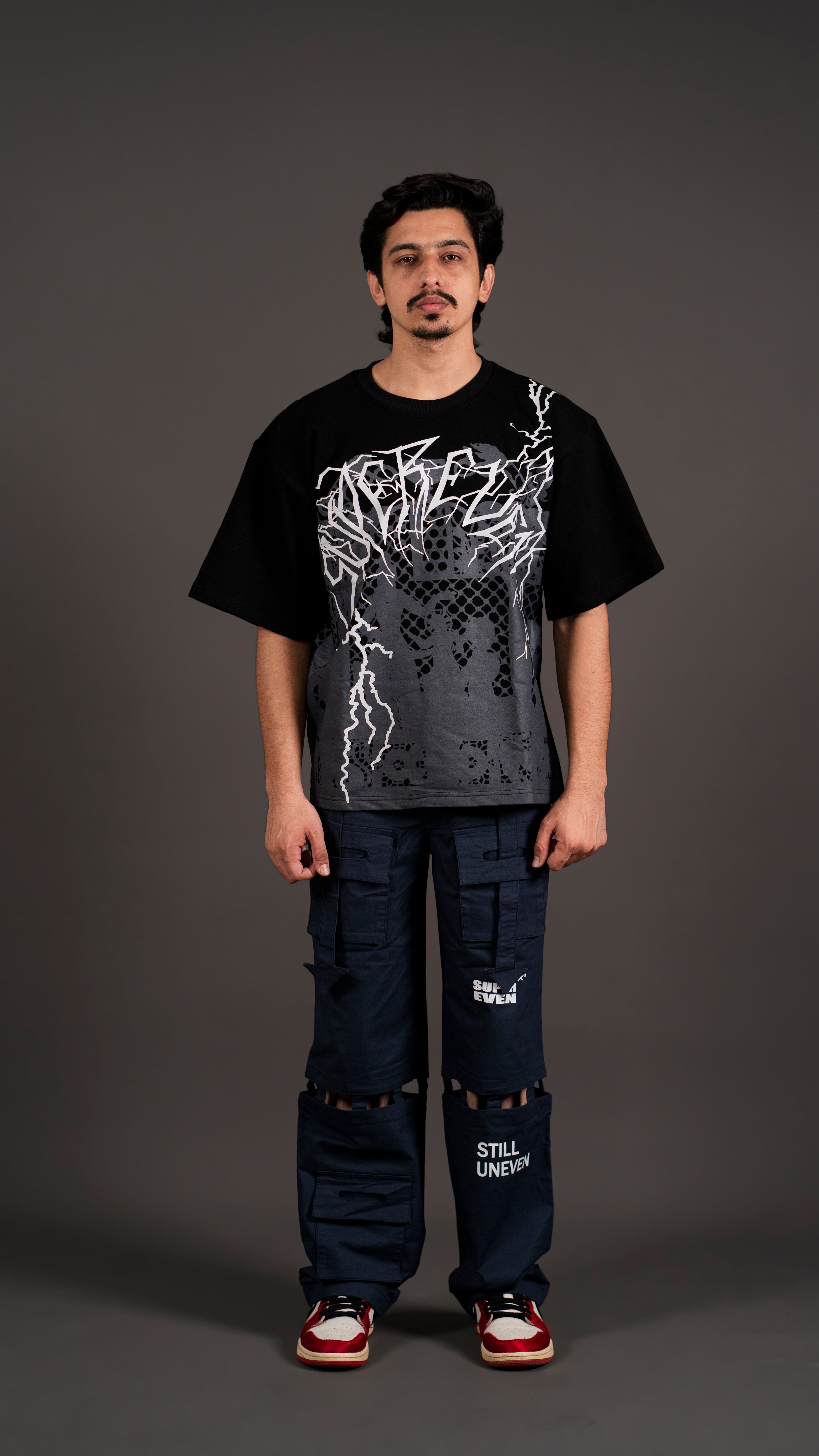 KNEE CUT ARROW BANDCARGO PANT/ NAVY BLUE