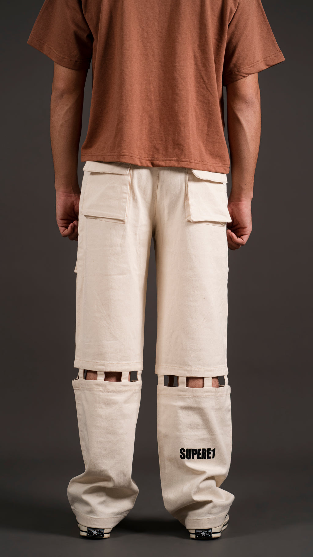 KNEE CUT ARROW BAND CARGO PANT/ BEIGE
