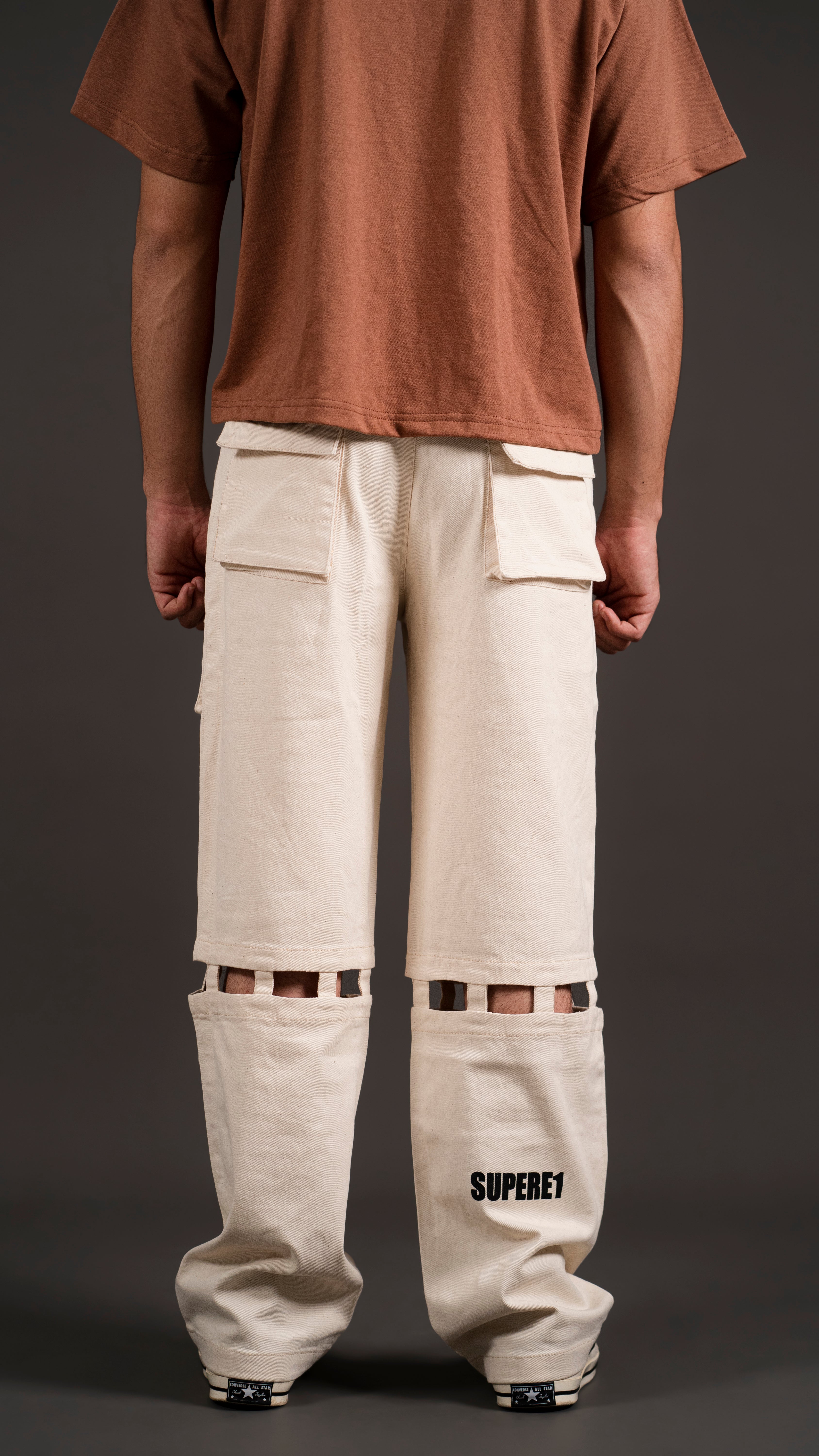 KNEE CUT ARROW BAND CARGO PANT/ BEIGE