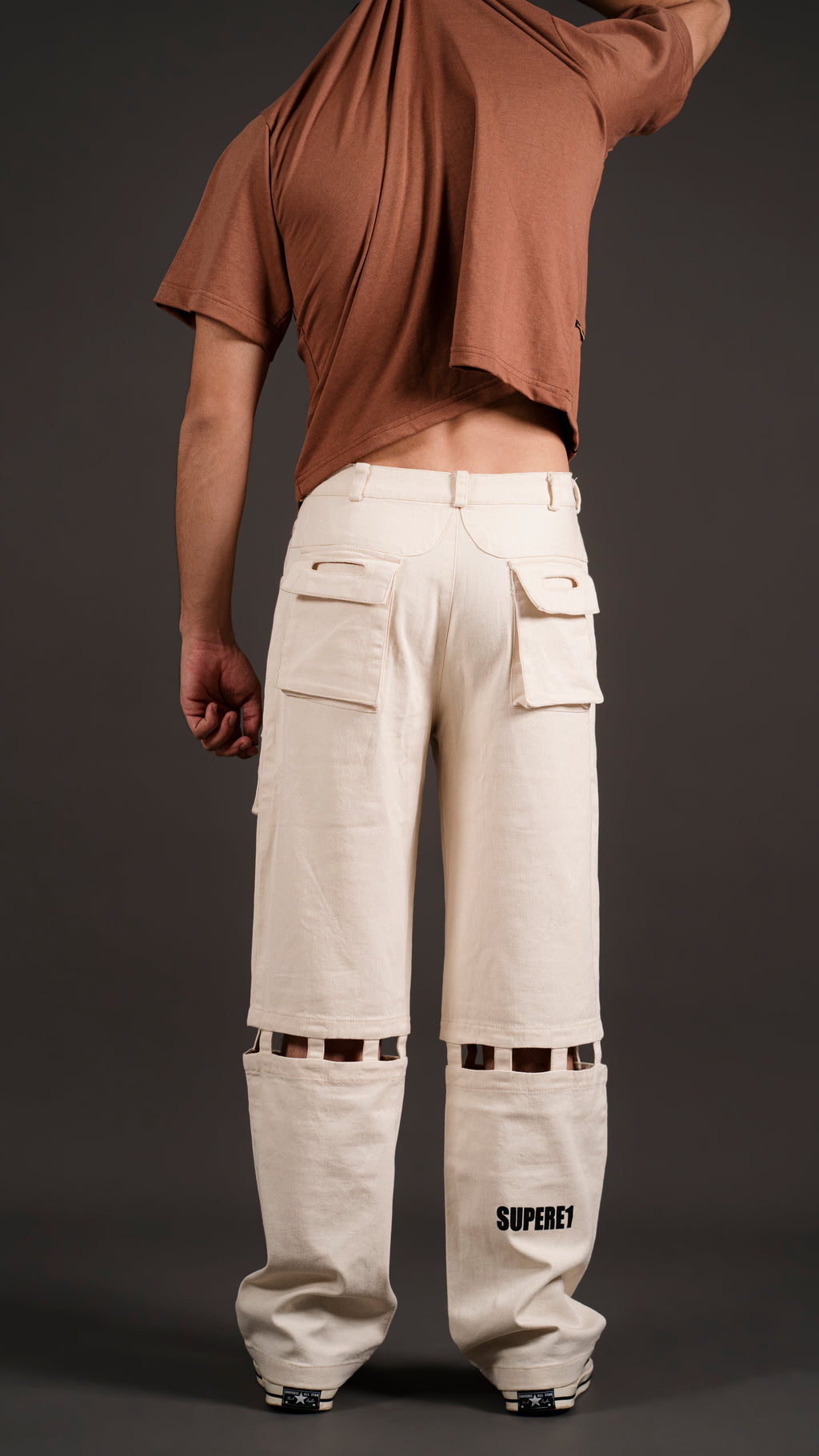 KNEE CUT ARROW BAND CARGO PANT/ BEIGE