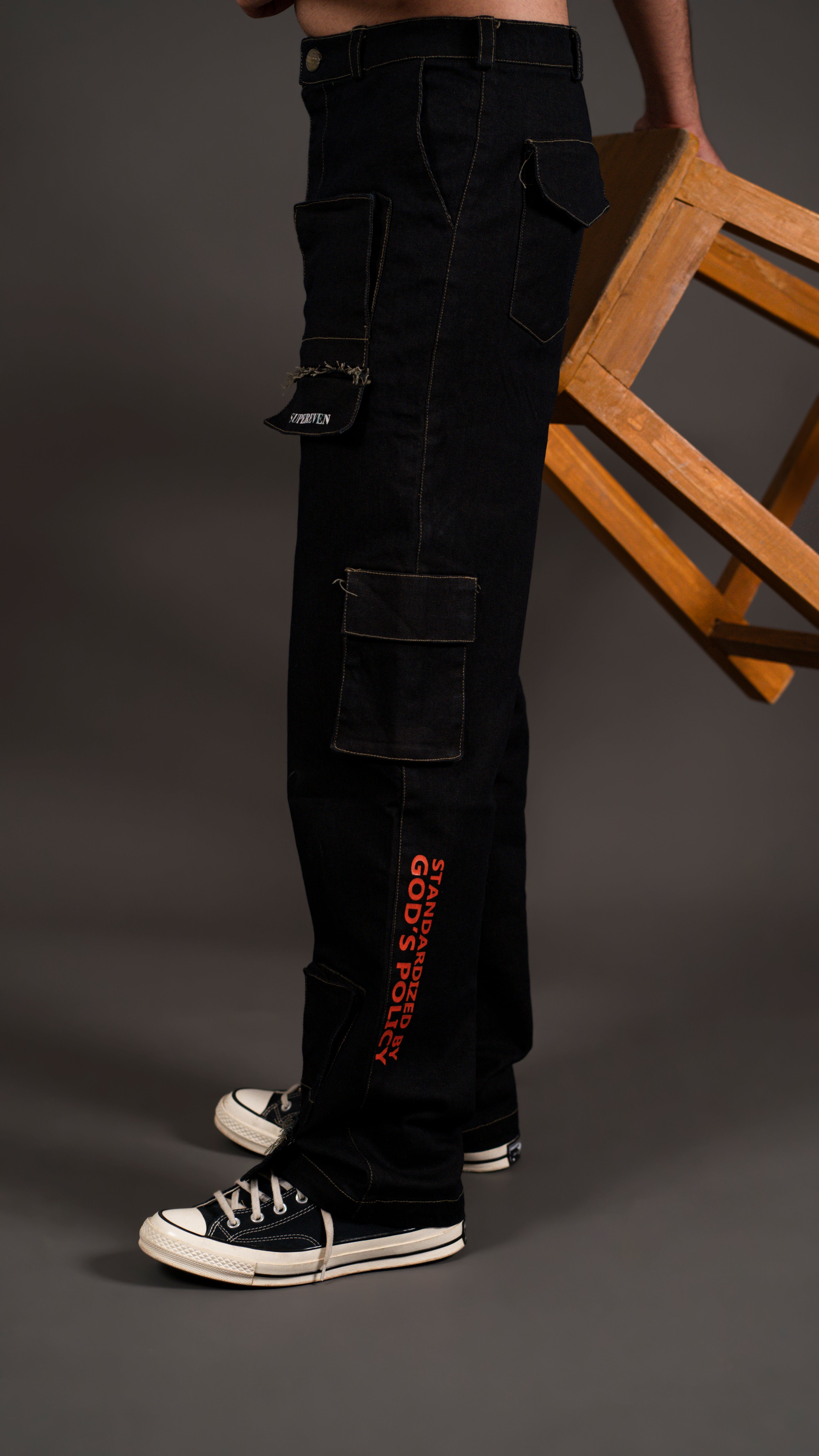 FLIP FLAP POCKET BLACK DENIM CARGO