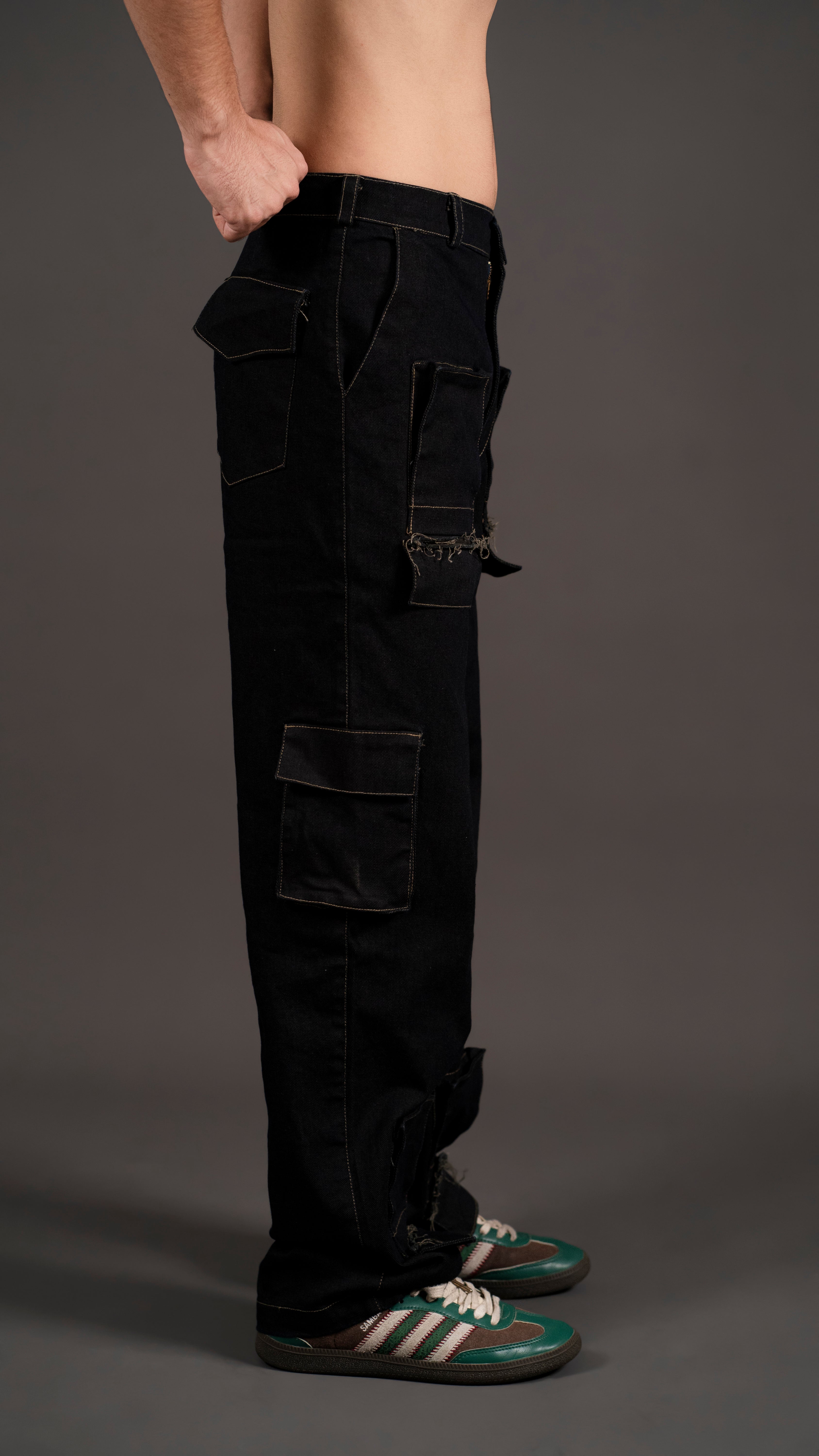 FLIP FLAP POCKET BLACK DENIM CARGO