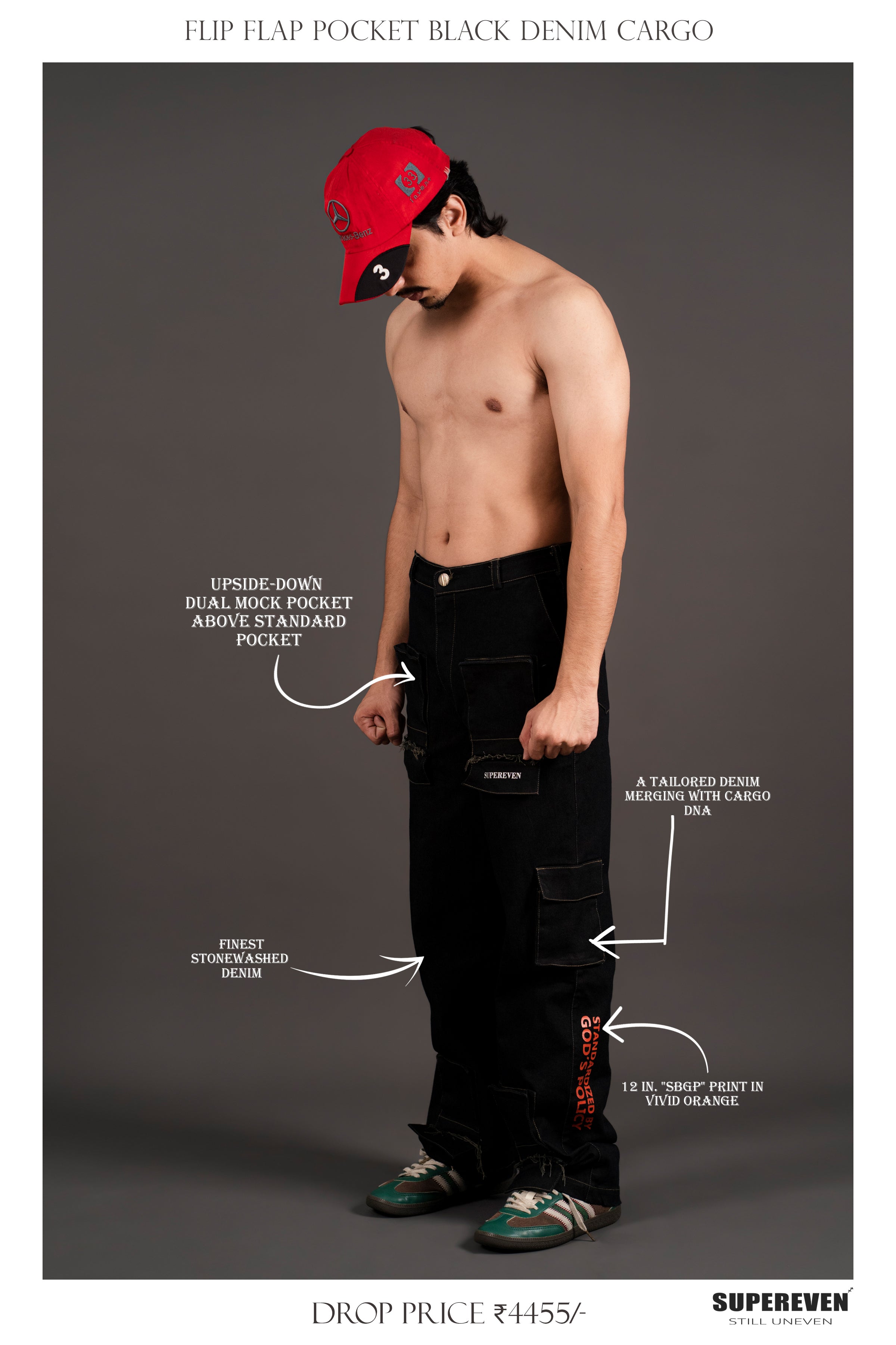 FLIP FLAP POCKET BLACK DENIM CARGO